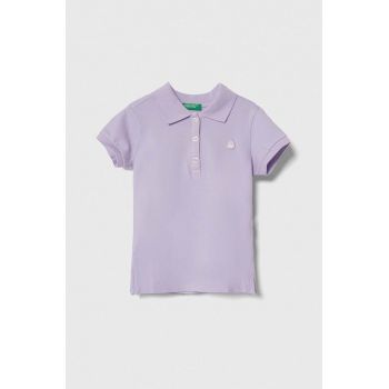 United Colors of Benetton tricou polo copii culoarea violet, cu guler