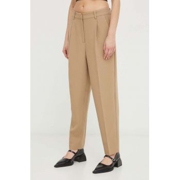 Bruuns Bazaar pantaloni CindySus Dagny pants femei, culoarea bej, mulata, high waist, BBW2393