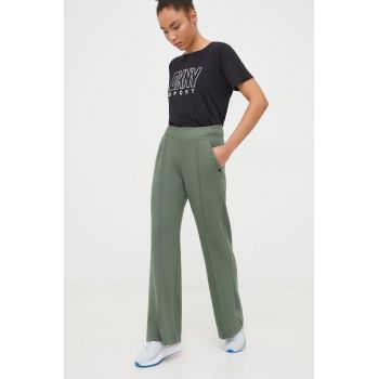 Dkny pantaloni de trening culoarea verde, neted