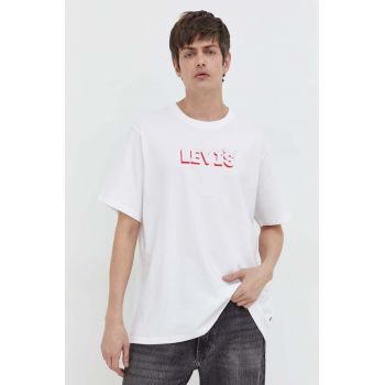 Levi's tricou din bumbac barbati, culoarea alb, cu imprimeu