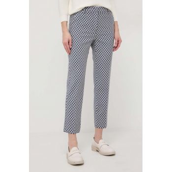 Weekend Max Mara pantaloni femei, culoarea bleumarin, fason tigareta, high waist 2415130000000