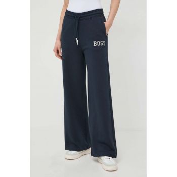 BOSS Orange pantaloni de trening din bumbac culoarea bleumarin, cu imprimeu 50518036