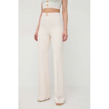 Elisabetta Franchi pantaloni femei, culoarea bej, evazati, high waist