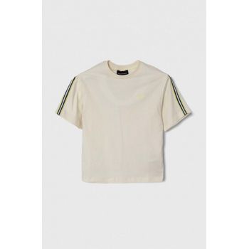 Emporio Armani tricou de bumbac pentru copii culoarea bej, cu imprimeu