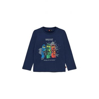 Lego longsleeve din bumbac pentru copii culoarea albastru marin, cu imprimeu