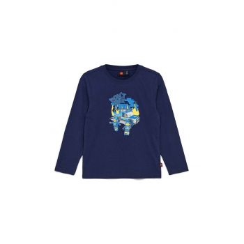 Lego longsleeve din bumbac pentru copii culoarea albastru marin, cu imprimeu