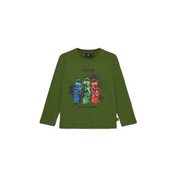 Lego longsleeve din bumbac pentru copii culoarea verde, cu imprimeu