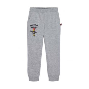 Lego pantaloni de trening din bumbac pentru copii culoarea gri, cu imprimeu