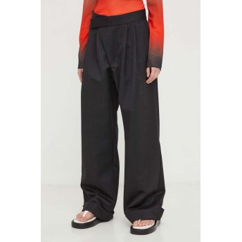 Won Hundred pantaloni din lână culoarea negru, lat, high waist 2695-14221