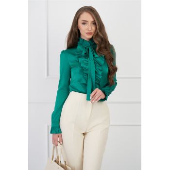 Bluza MBG verde cu volanas la bust