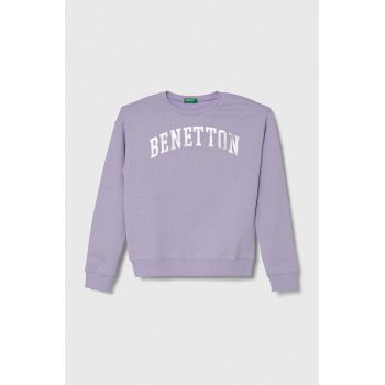 United Colors of Benetton hanorac de bumbac pentru copii culoarea violet, cu imprimeu