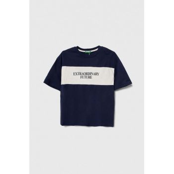 United Colors of Benetton tricou de bumbac pentru copii culoarea albastru marin, cu imprimeu