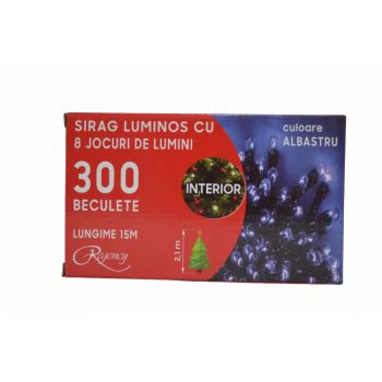 Instalatie de Craciun sirag luminos cu 8 jocuri de lumini 300 de LED-uri albastre 15 m