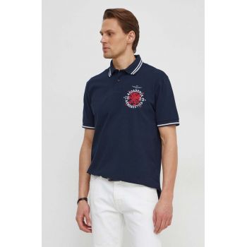 Aeronautica Militare polo de bumbac culoarea albastru marin, cu imprimeu