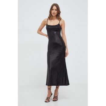 Bardot rochie culoarea negru, maxi, mulata