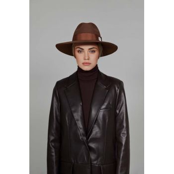 LE SH KA headwear palarie Brown Fedora culoarea bej, de lana