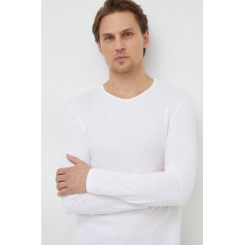 United Colors of Benetton longsleeve din bumbac culoarea alb, neted