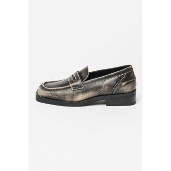 Pantofi loafer din piele cu aspect metalizat Al-My