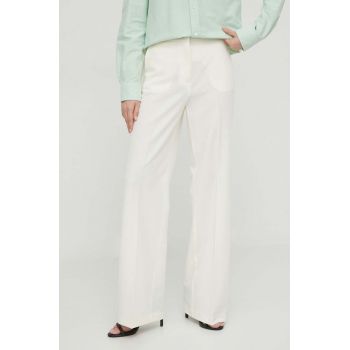 Sisley pantaloni femei, culoarea bej, drept, high waist, 4KVXLF02I