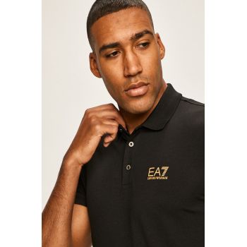 EA7 Emporio Armani Tricou Polo bărbați, culoarea negru, material neted ieftin