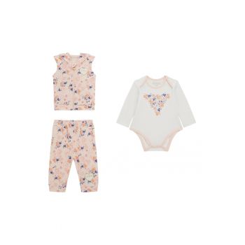 Set de vesta cu gluga - pantaloni si body cu imprimeu floral ieftin