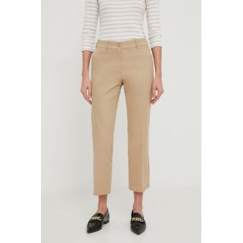 Sisley pantaloni femei, culoarea bej, drept, medium waist