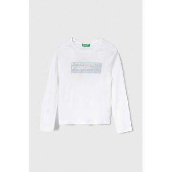 United Colors of Benetton longsleeve din bumbac pentru copii culoarea alb