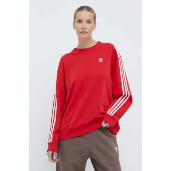 adidas Originals bluză 3-Stripes Crew OS femei, culoarea roșu, cu imprimeu, IN8487