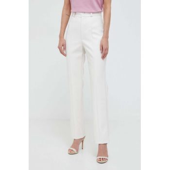 Bardot pantaloni femei, culoarea bej, drept, high waist