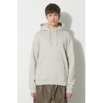 adidas Originals bluză Trefoil Essentials Hoody bărbați, culoarea gri, cu glugă, cu imprimeu, IR7785