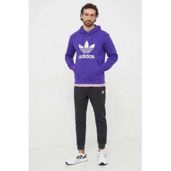 adidas Originals hanorac de bumbac Adicolor Classics Trefoil bărbați, culoarea violet, cu glugă, cu imprimeu, IM9398