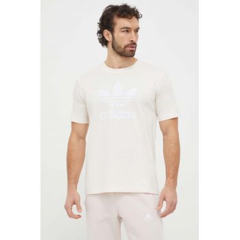 adidas Originals tricou din bumbac Trefoil bărbați, culoarea bej, cu imprimeu, IU2367 ieftin
