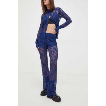 Blugirl Blumarine pantaloni femei, culoarea bleumarin, evazați, medium waist RA4080.J4653