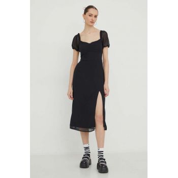 Hollister Co. rochie culoarea negru, midi, evazati