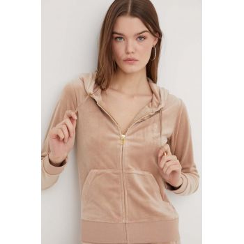 Juicy Couture bluză din velur culoarea bej, cu glugă, neted