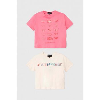 Emporio Armani tricou de bumbac pentru copii 2-pack culoarea roz