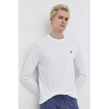 North Sails longsleeve din bumbac culoarea alb, neted