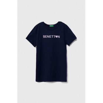 United Colors of Benetton tricou de bumbac pentru copii culoarea albastru marin