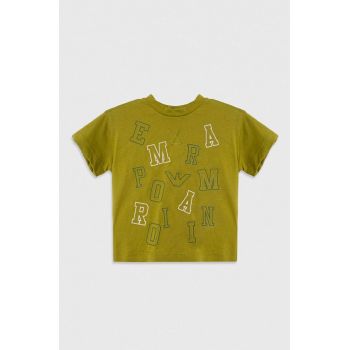 Emporio Armani tricou din bumbac pentru bebelusi culoarea verde, cu imprimeu