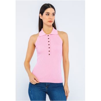 Top polo din tricot - cu striatii