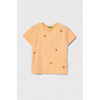 United Colors of Benetton tricou de bumbac pentru copii culoarea portocaliu