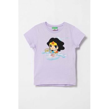 United Colors of Benetton tricou de bumbac pentru copii culoarea violet