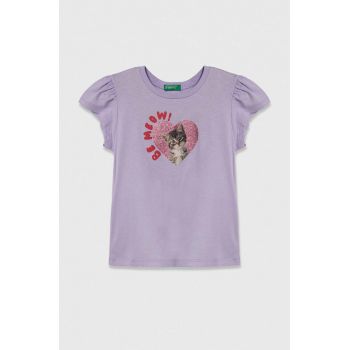 United Colors of Benetton tricou de bumbac pentru copii culoarea violet