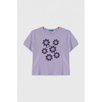 United Colors of Benetton tricou de bumbac pentru copii culoarea violet