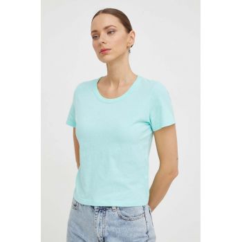 American Vintage tricou din bumbac femei, culoarea turcoaz