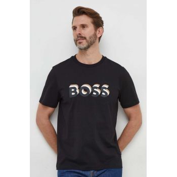 BOSS tricou din bumbac bărbați, culoarea negru, cu imprimeu 50506923