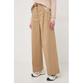 Weekend Max Mara pantaloni femei, culoarea bej, lat, high waist 2415130000000