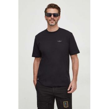 Aeronautica Militare tricou din bumbac barbati, culoarea negru, cu imprimeu