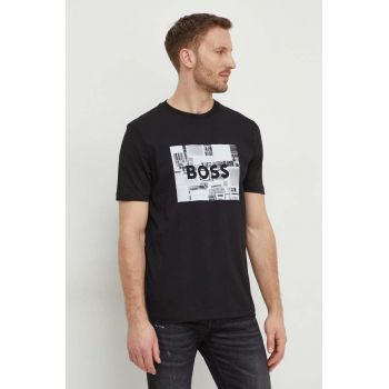 BOSS Orange tricou din bumbac bărbați, culoarea negru, cu imprimeu 50510009