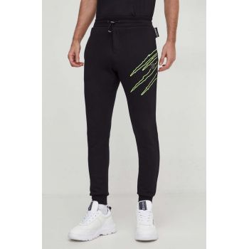 PLEIN SPORT pantaloni de trening culoarea negru, cu imprimeu